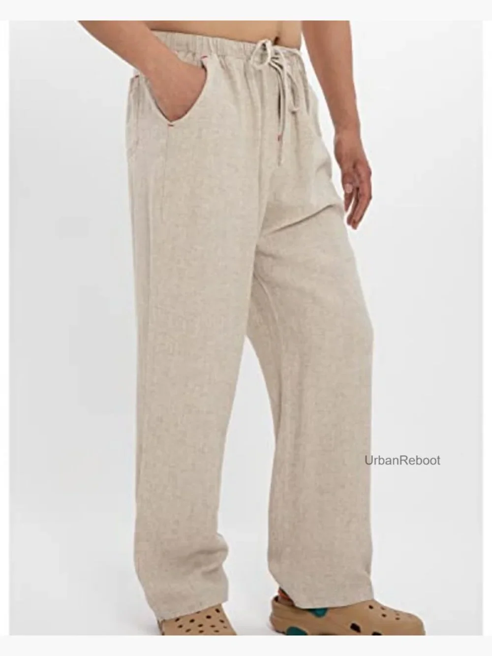 Drawstring Loose Linen Beach Pants Elastic Waist Yoga Lounge Trousers Pajamas